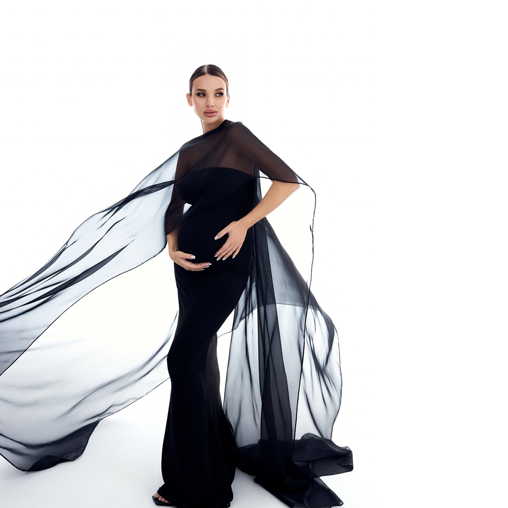 Photography Club - Schwangerschaftsfotografie-Requisiten: Chiffon-Umhang in Weiß und Schwarz