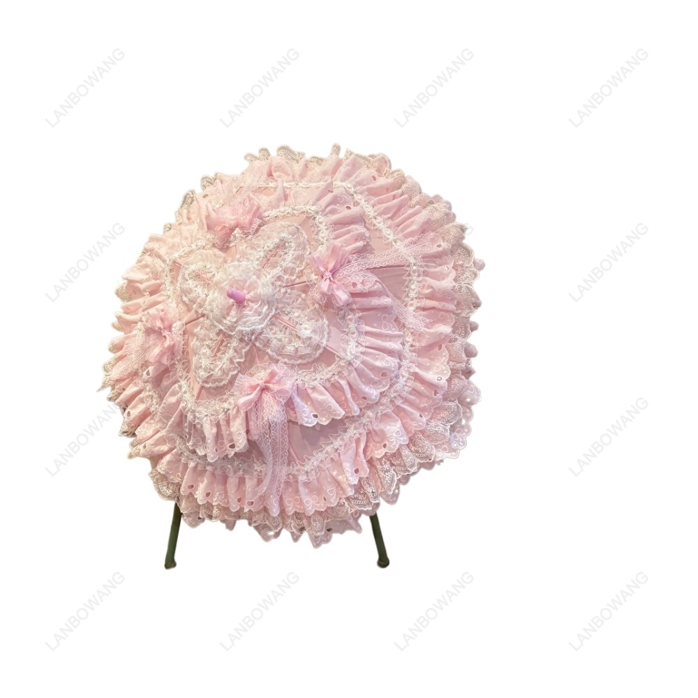 Photography Umbrella - Handgefertigter rosa floraler Herz-Spitzenschirm, Mini-Sonnenschirm im