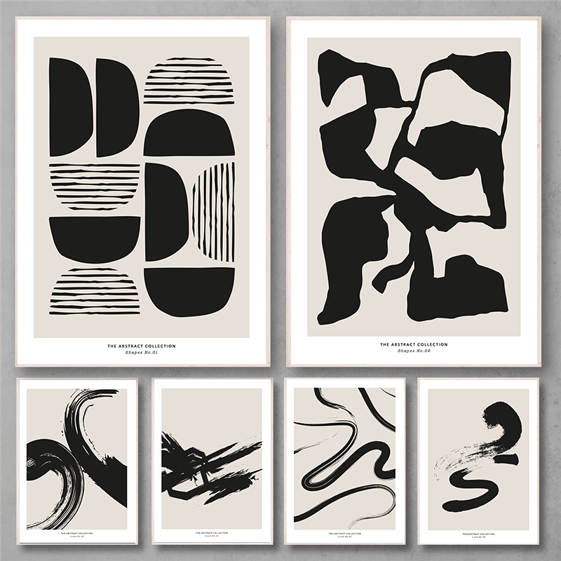 Photography Design - Minimalistischer Malerei-Streichel-Abstrakt-Wandkunstdruck, schwarze und beige Linien,